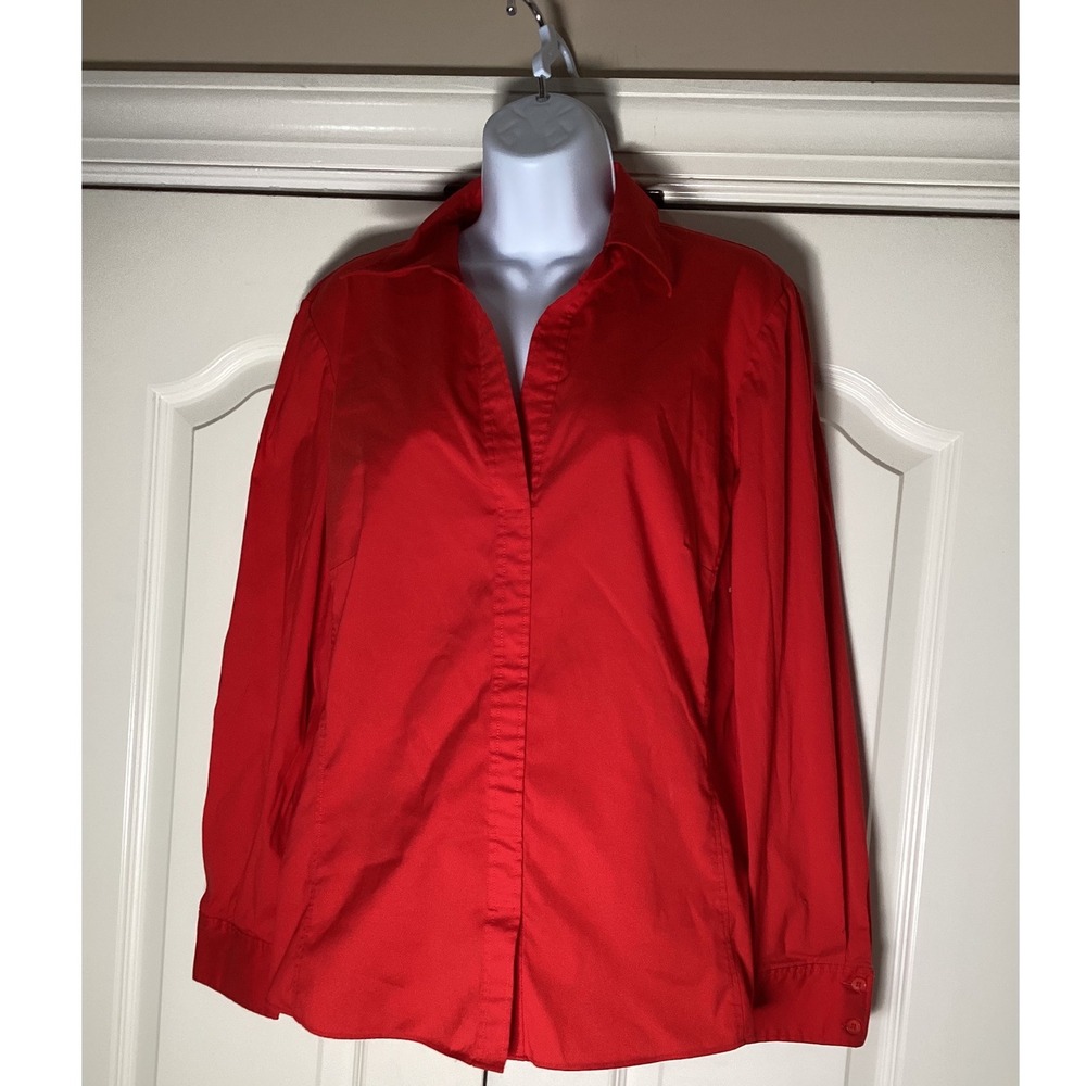 Lafayette 148 Blouse New York Women Red Long Sleeve Button Down Side Zip Size 10